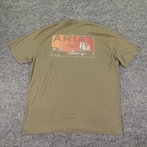 Ariat T-Shirt Mens XXL Green Graphic Western Desert Sunset Logo Tee Cowboy Adult